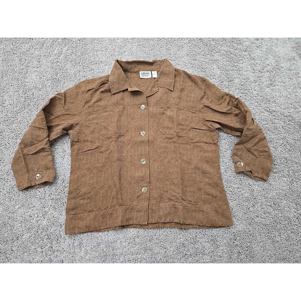 Vintage Chico's Design Button Up Shirt Jacket Womens 3 PLUS Jacquard 70% Silk